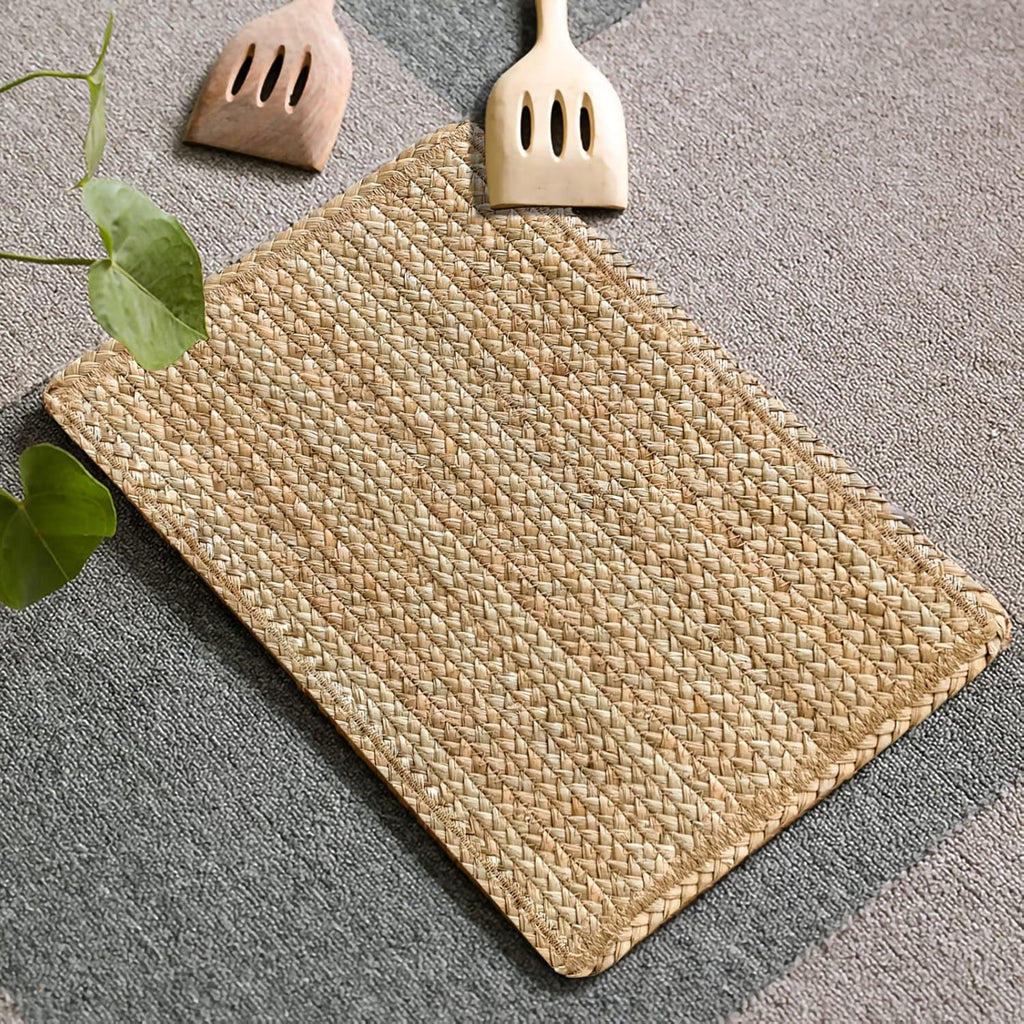 Woven Placemats Set of 6 Rattan Placemats Rectangle Natural Placemats Wicker Heavy Braided Straw Placemat Farmhouse