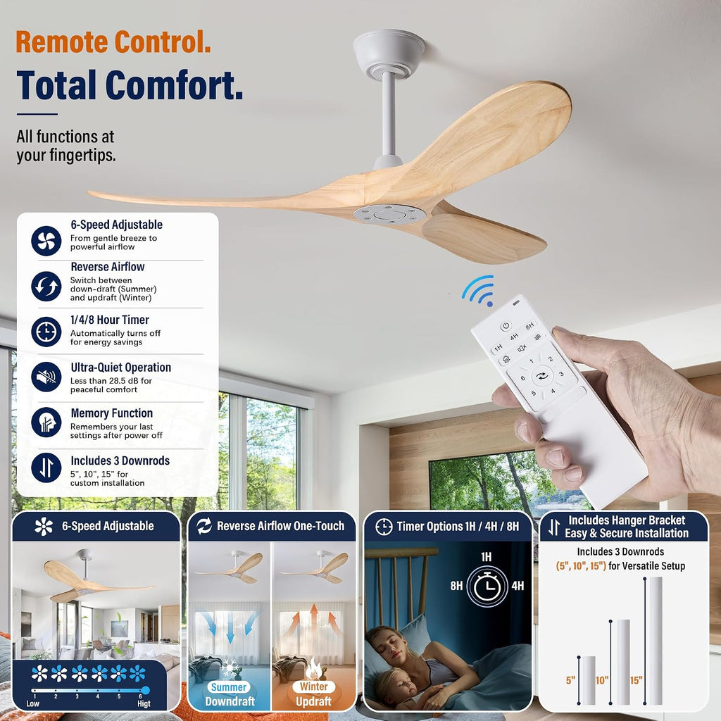Inspired Maverick Style 52" wood ceiling fan, White
