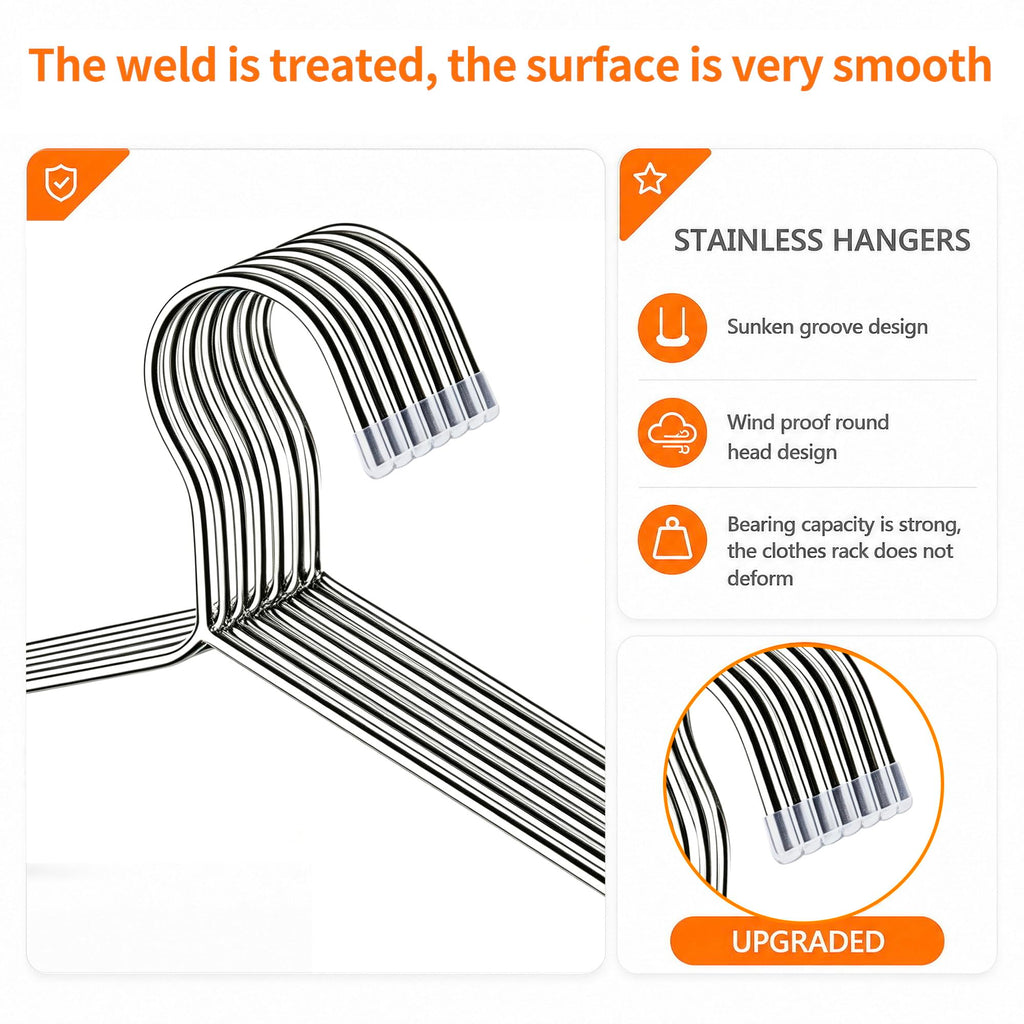 30 Pack Stainless Steel Wire Clothes Hangers, 16.5 in, Silver