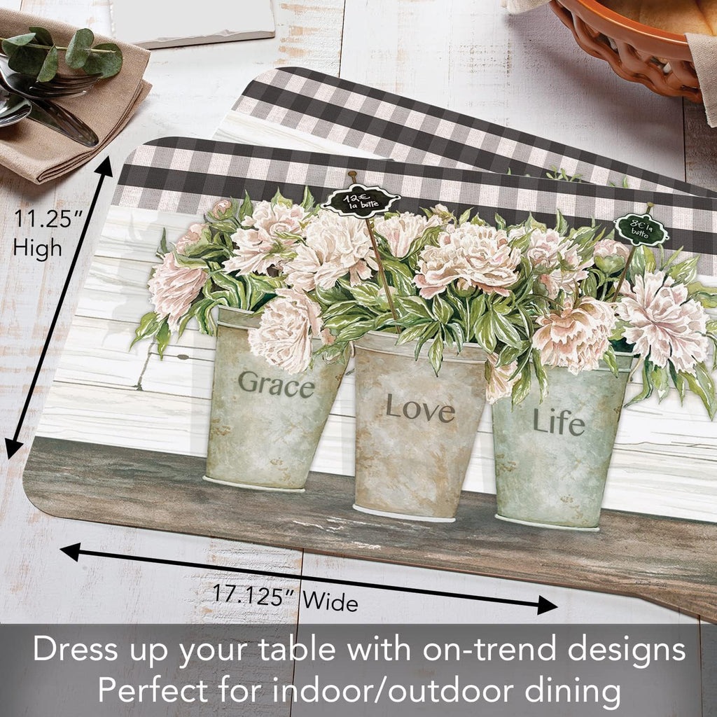 Vintage Farmhouse Reversible Easy Care Placemat 4 Pack - Set of 4