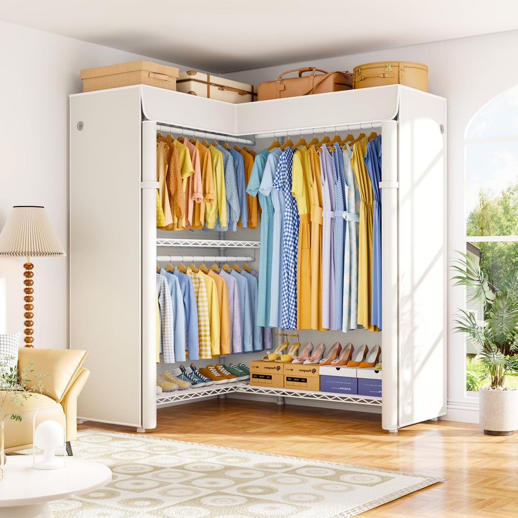 E15C Pro Garment Rack L Shaped Clothes Rack for Corner,Freestanding Clothing Racks for Hanging Clothes,Heavy Duty