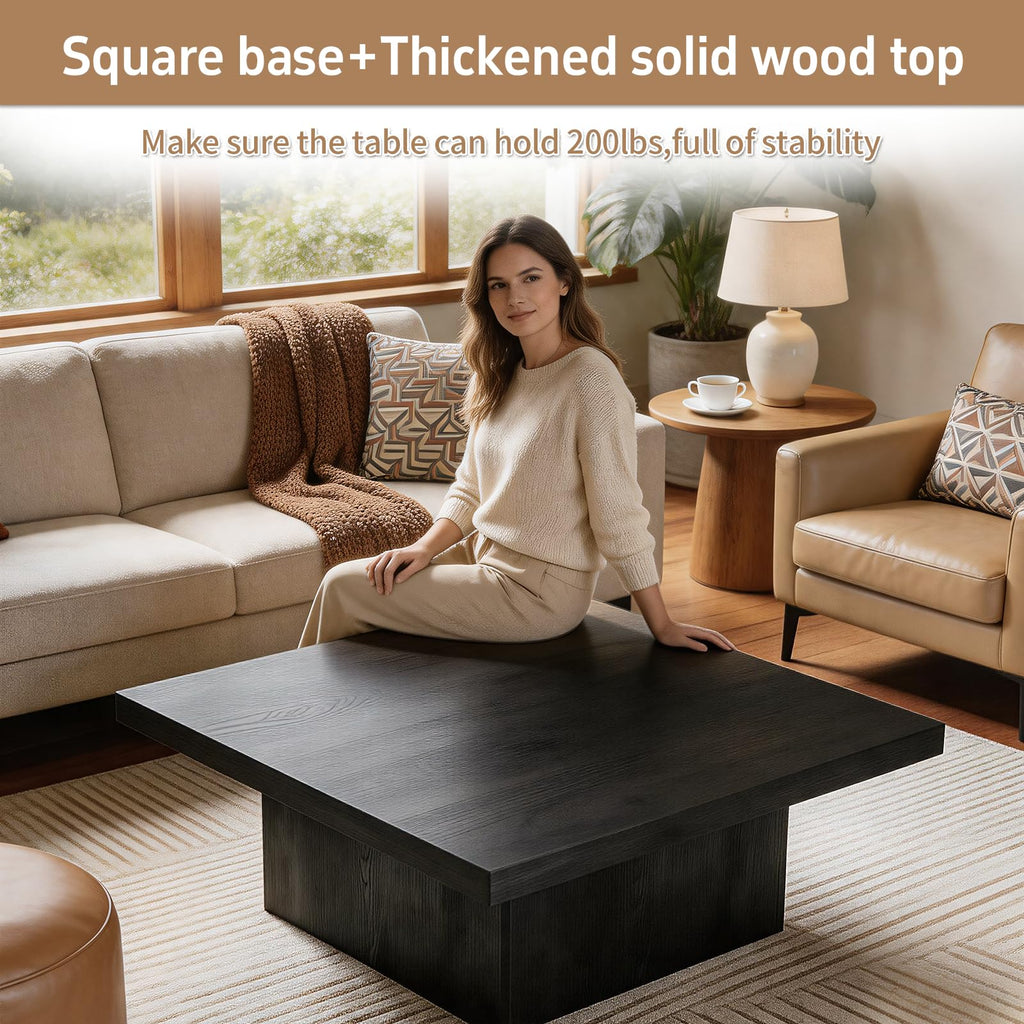 Square Coffee Table, Wooden Living Room Table, Center Table with a Large Tabletop, 35.4" x 35.4", for Small Spaces
