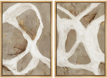 Framed Canvas Print Wall Art Set Abstract White and Beige Brushstrokes on Neutral Illustrations Modern Art Decorative
