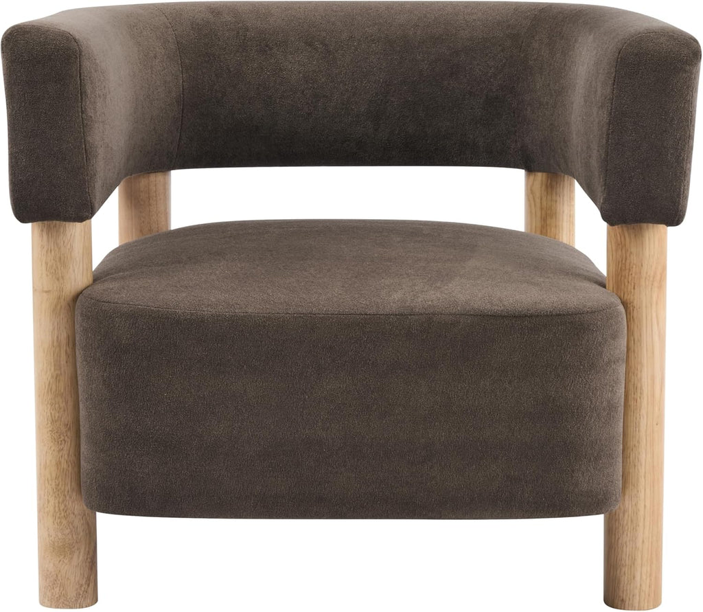 Carly Low Profile Accent Chair, Boucle Upholstered Barrel Chair, Comfy Reading Chair , Wooden Single Lounge Sofa