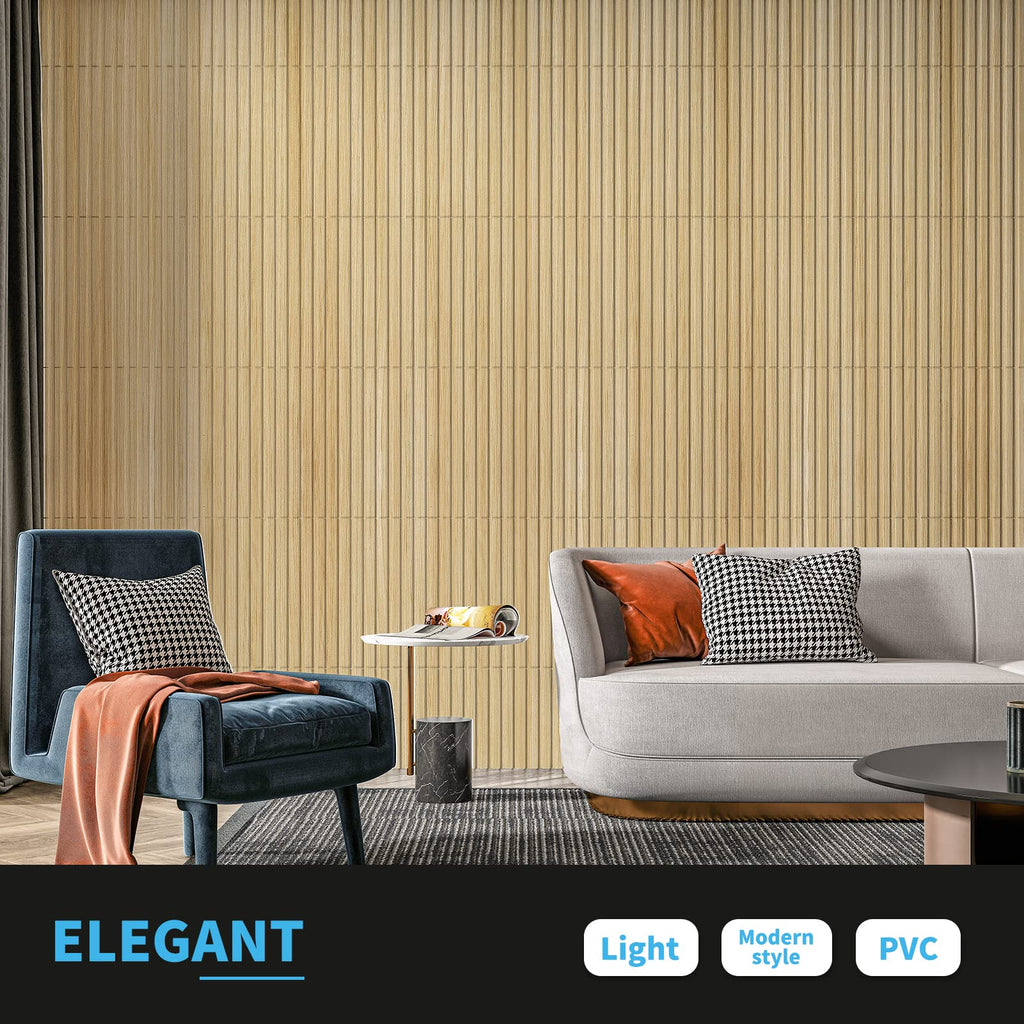 3D Fluted Textured Slat Wall Panels, 19.7 x 19.7 in, 12-Pack, Oak