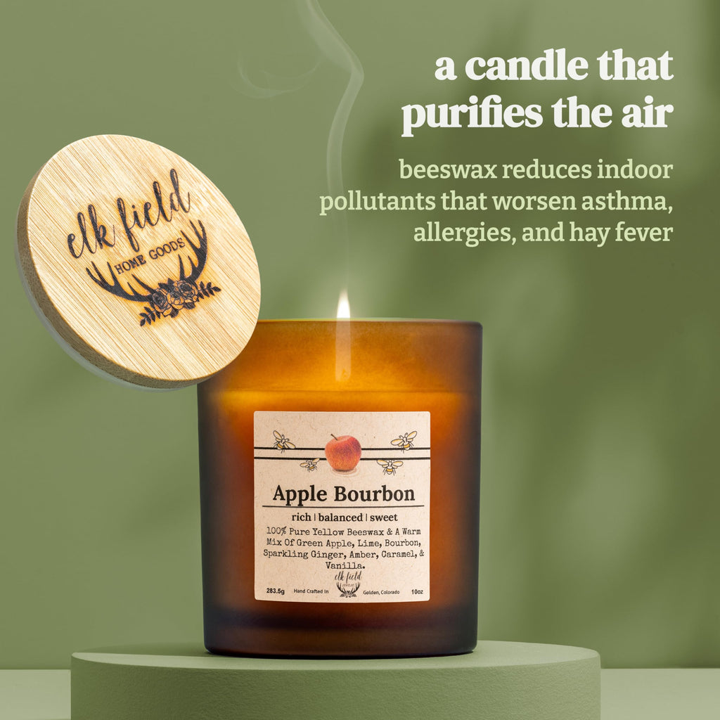 Apple Bourbon Organic Beeswax Candle | 2 Ingredients | 100% Pure Beeswax Candles, Non Toxic, Natural, Organic