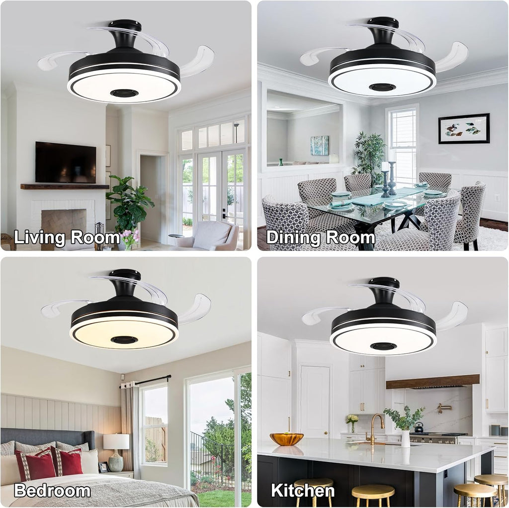 42'' Retractable Ceiling Fan with Lights, Smart Ceiling Fan Light with Bluetooth Speaker, App Control for Dimming &