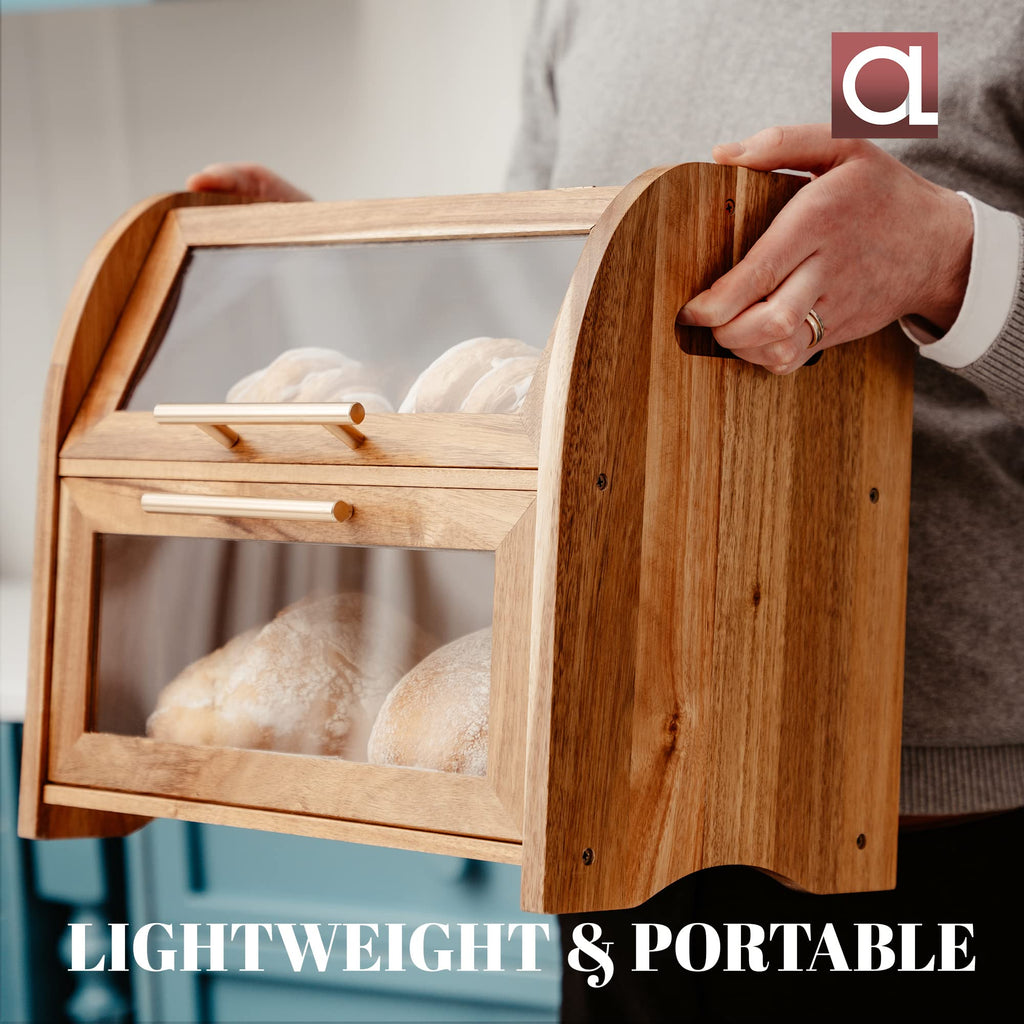 Bread Box - Arise Acacia Wooden Countertop, Extra Large 2-Shelf