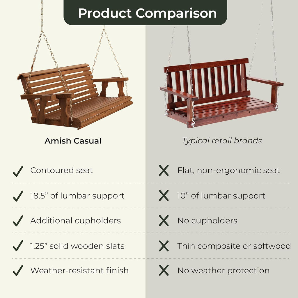 Casual Heavy Duty 700 Lb Capacity Porch Swing with Cup Holders (4 Foot, Semi-Solid Black Stain) - Wooden Outdoor Roll