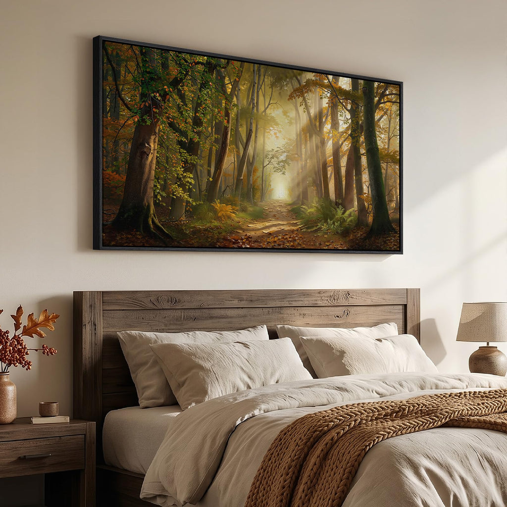 Large Framed Fall Forest Landscape Wall Art, 60x30 Inch