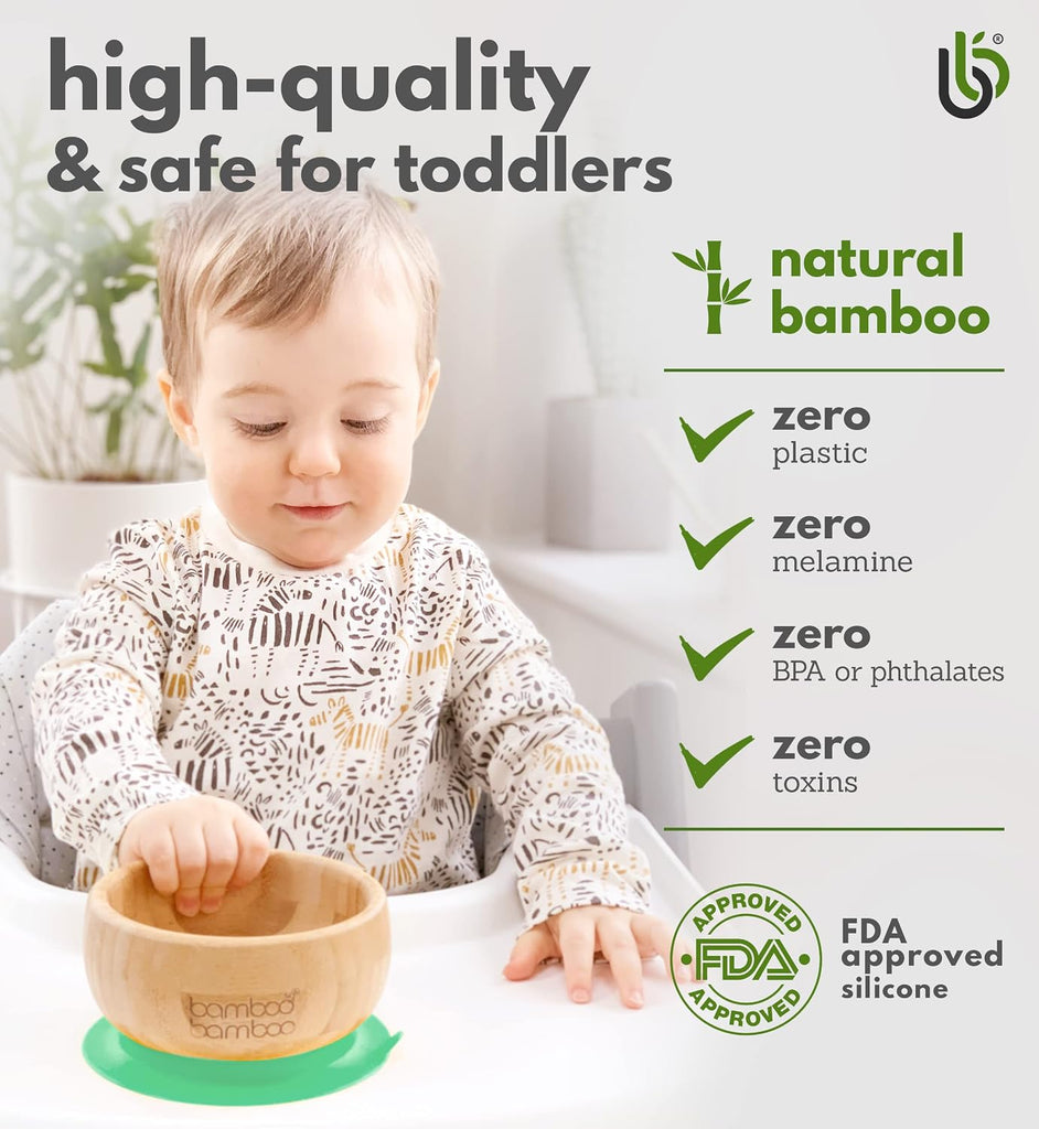 Suction Bowl for Baby, Bamboo Baby Bowl and Spoon Set with Removable Food-Grade Silicone Suction Cup for Kids - Safe