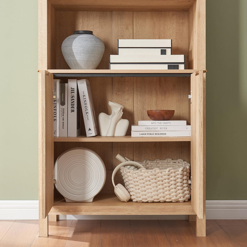 Arched Cabinet Bookshelf Bookcase - 71" Tall Mid Century Arched Display Cabinets, Rounded Bookshelf with Fluted