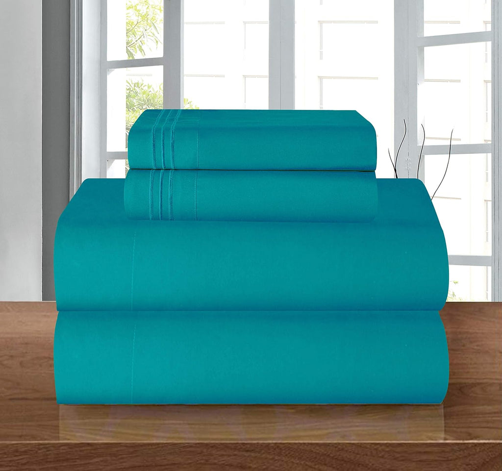 Luxury 1500 Premium Hotel Quality Microfiber 4-Piece Sheet Set - Wrinkle Resistant, All Around Elastic Fitted Sheet