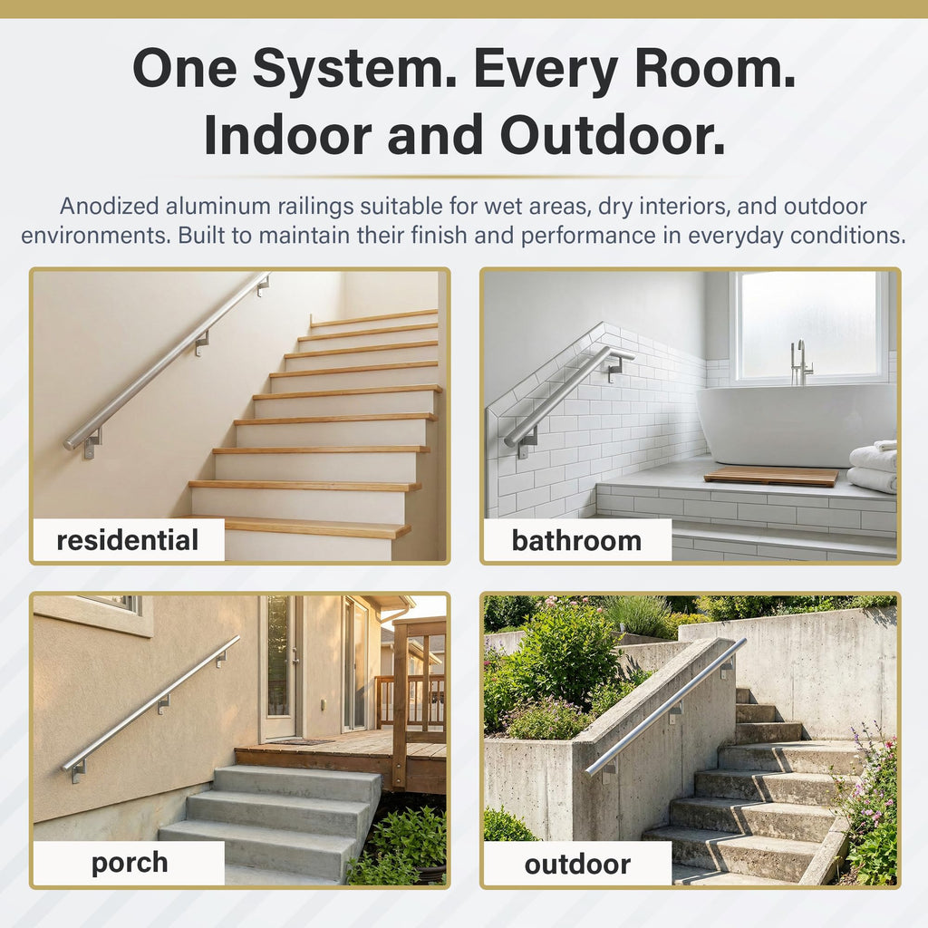 Flush Handrail Kit, 4 ft Stair Handrail, Silver