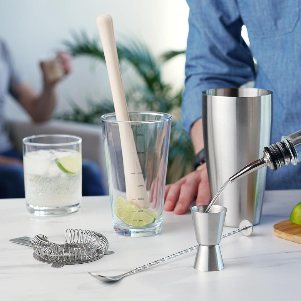 7-Piece Barware Set for Mixed Drinks and Cold Brew Cocktails, Includes Boston Cocktail Shaker Tin, Mixing Glass - Set of 7