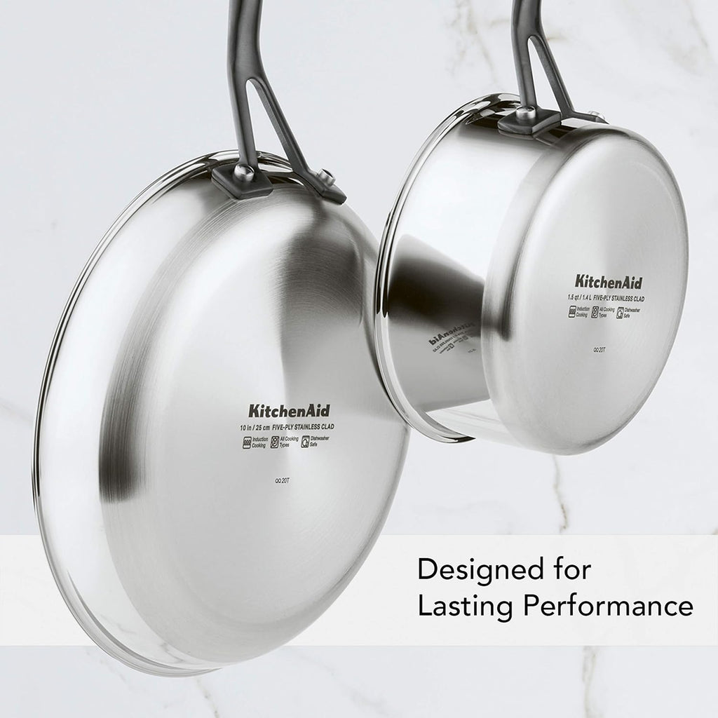 5-Ply Clad Stainless Steel Cookware Induction Pots and Pans Set, 10-Piece, Polished Stainless Steel