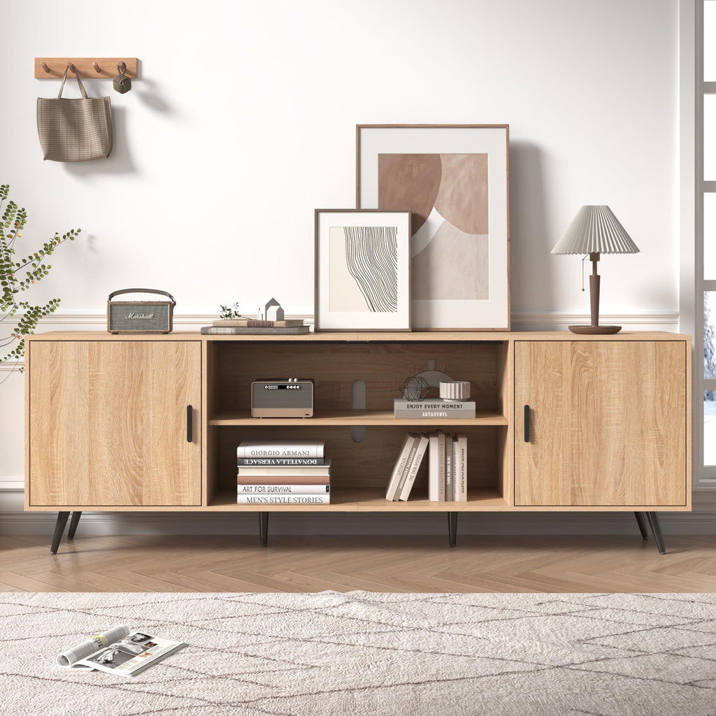 80 Inch Mid Century Modern TV Stand for 75 85 Inch TV, Wood TV Stand with Storage, Entertainment Center Bedroom, TV