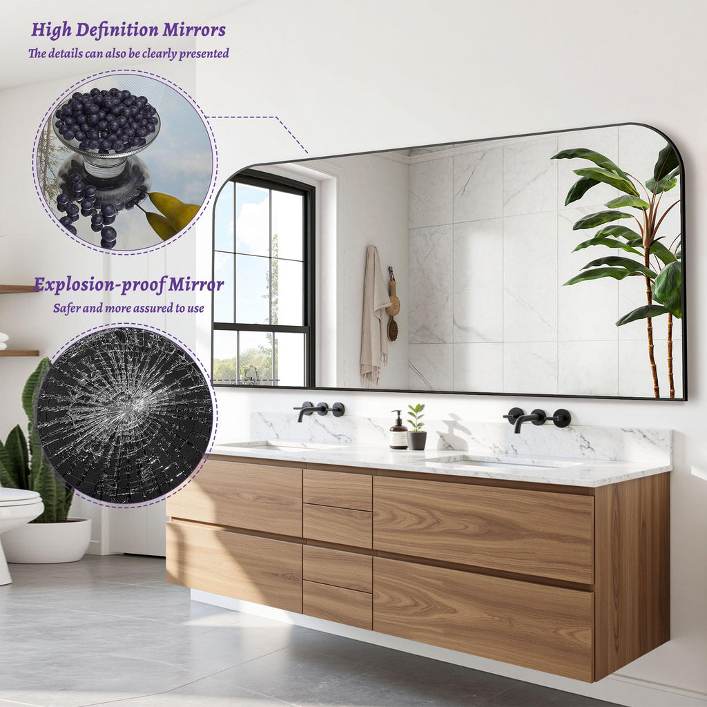 Bathroom Mirror, Wall Mirrors, Black Metal Framed Wall-Mounted Mirrors, Bathroom Vanity Mirror for Over Sink, Living