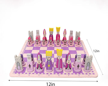 Pink Chess Set Wooden with Board Educational Adults, Cartoon Board Game Cute