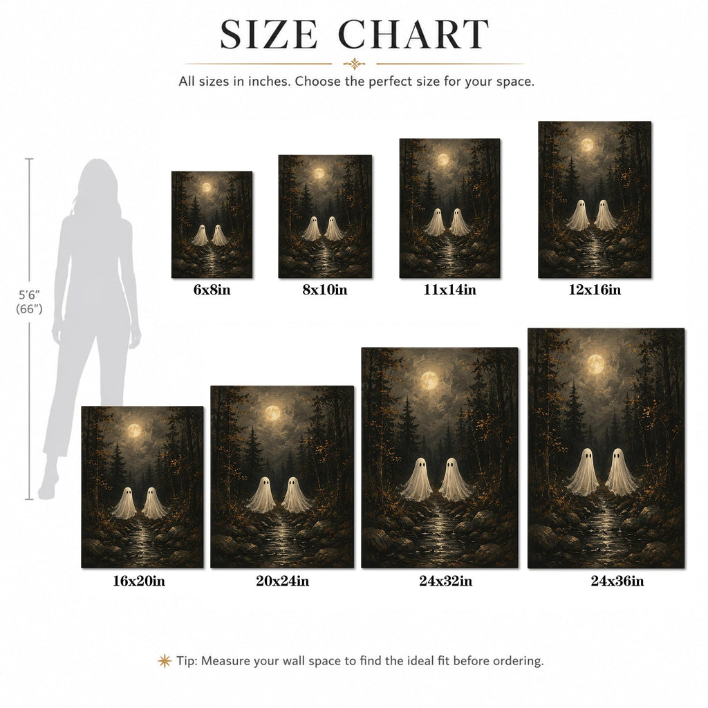 Halloween Canvas Wall Art, Two Ghosts Moonlit Forest Halloween Pictures