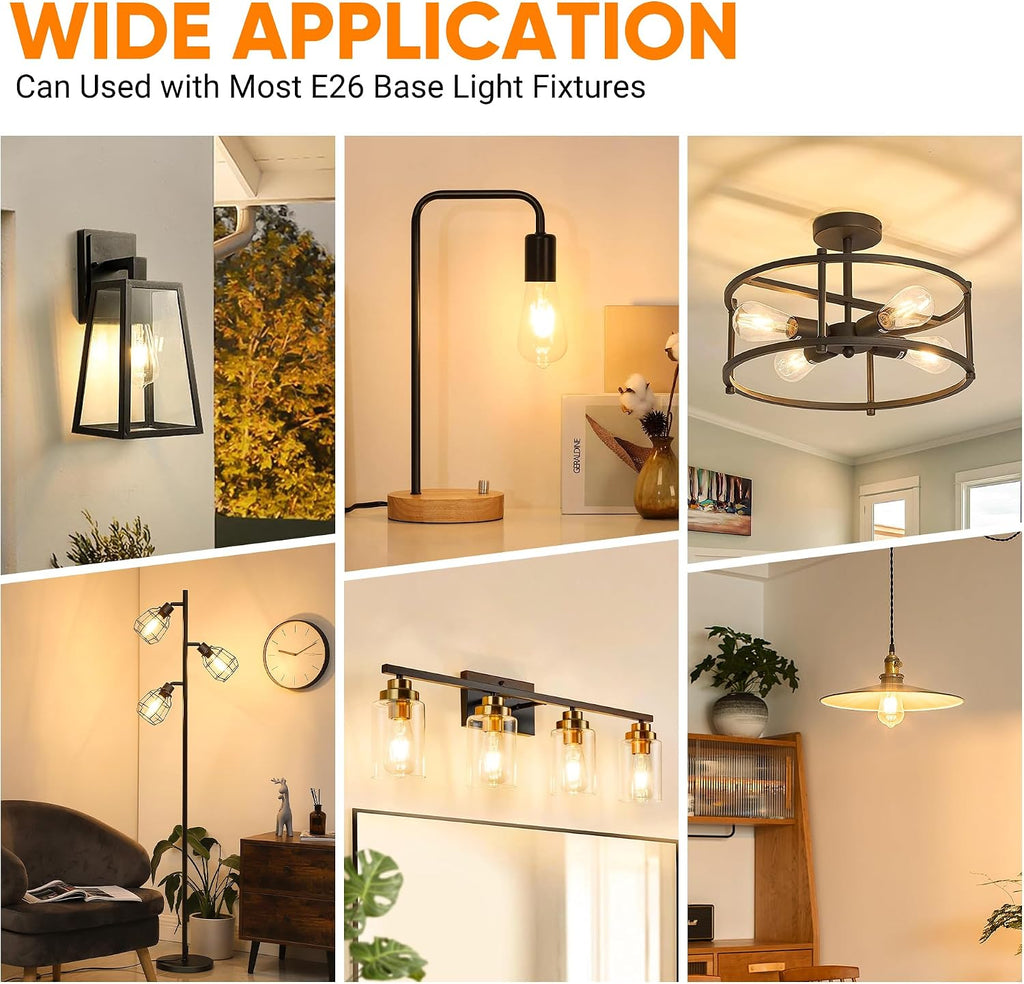 LED Filament Light Bulbs, Bright Vintage 6W LED Edison Bulbs, St58 2700K Warm Light Bulbs with CRI 85+, E26 Standard