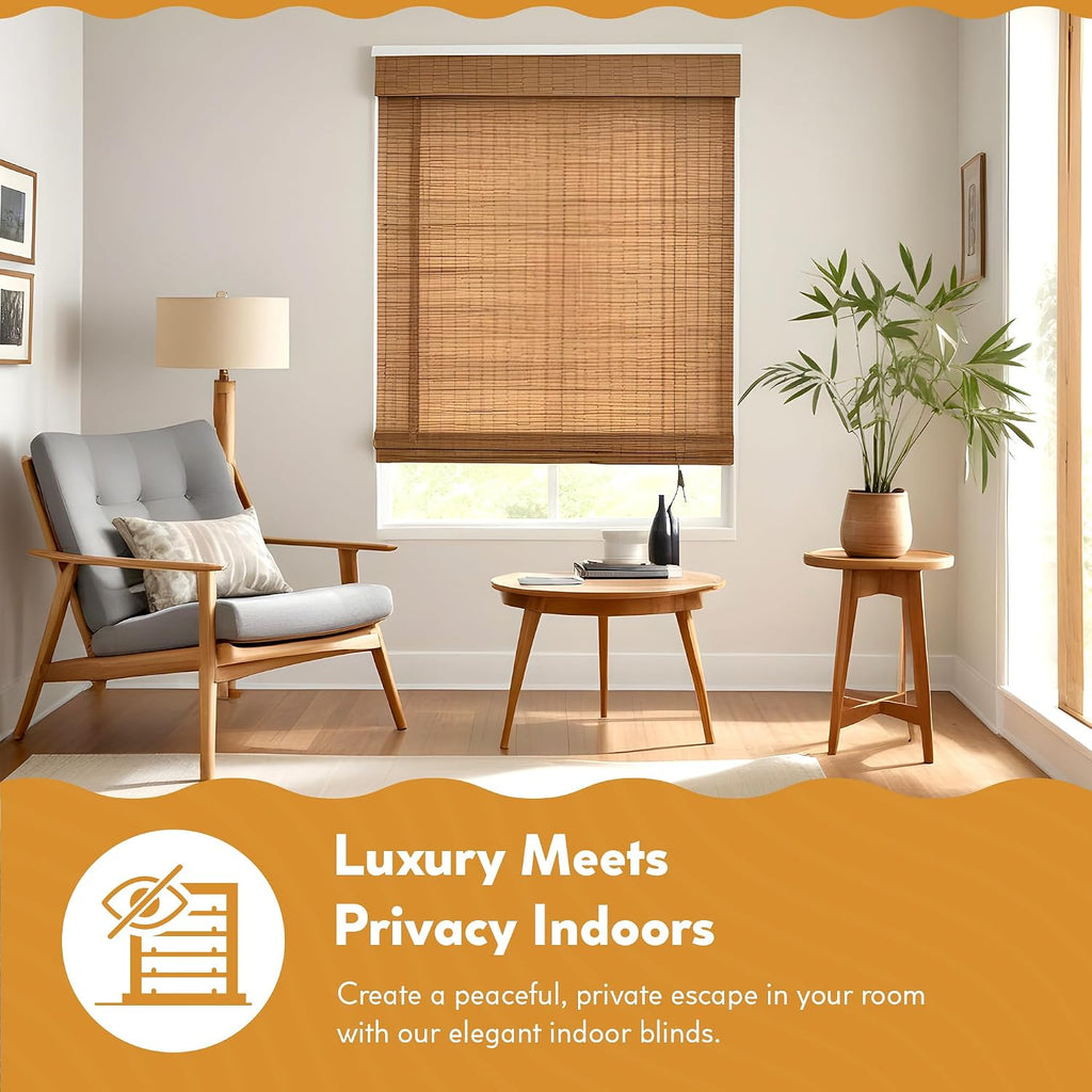 Cordless Bamboo Roman Shades for Windows - Flatstick Bamboo Blinds for Semi-Private Light Control - Easy to Lift & Fold Up Window Shades - Cocoa - 23 in. W x 64 in. L - (2216300E)