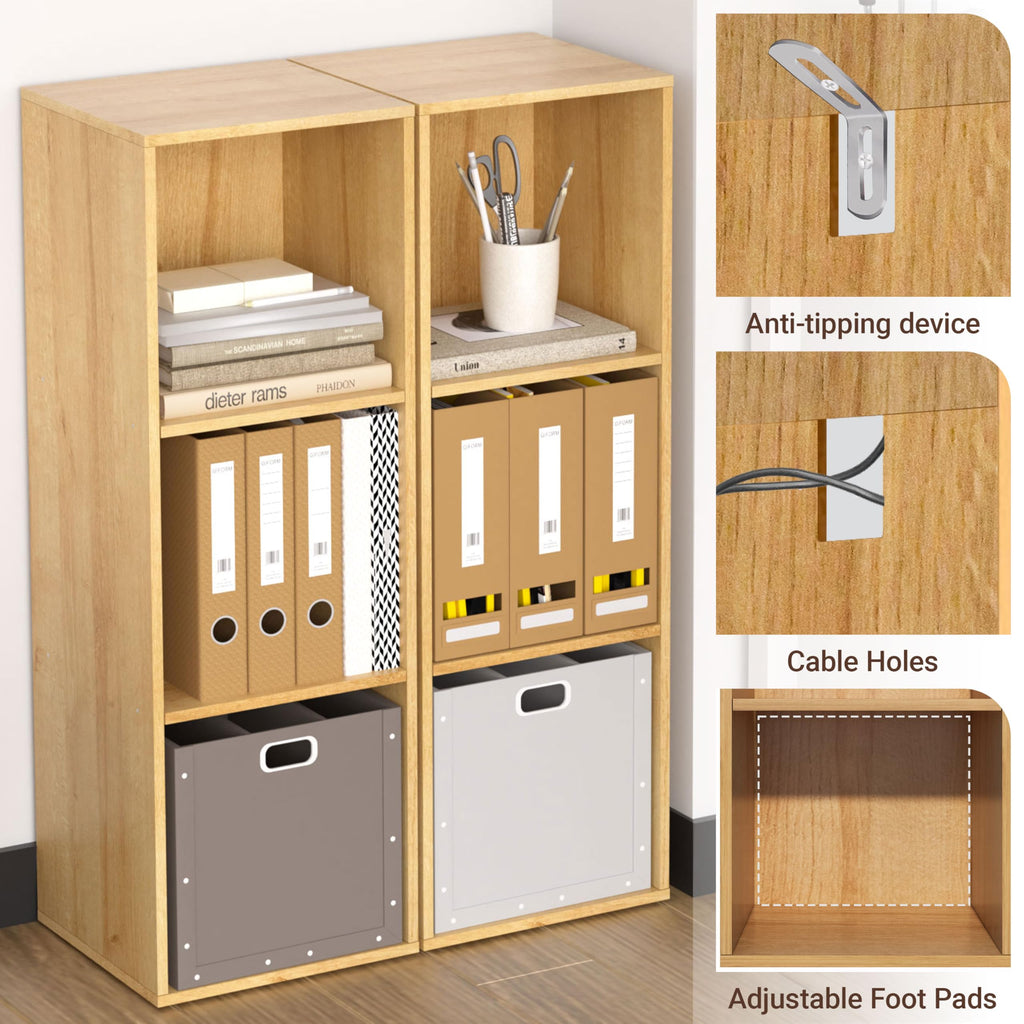 3 Cube Storage Organizer, Cube Shelf, 3 Tier Cube Low Bookcase Freestanding Storage Display Organizer, Three-Cubes Open