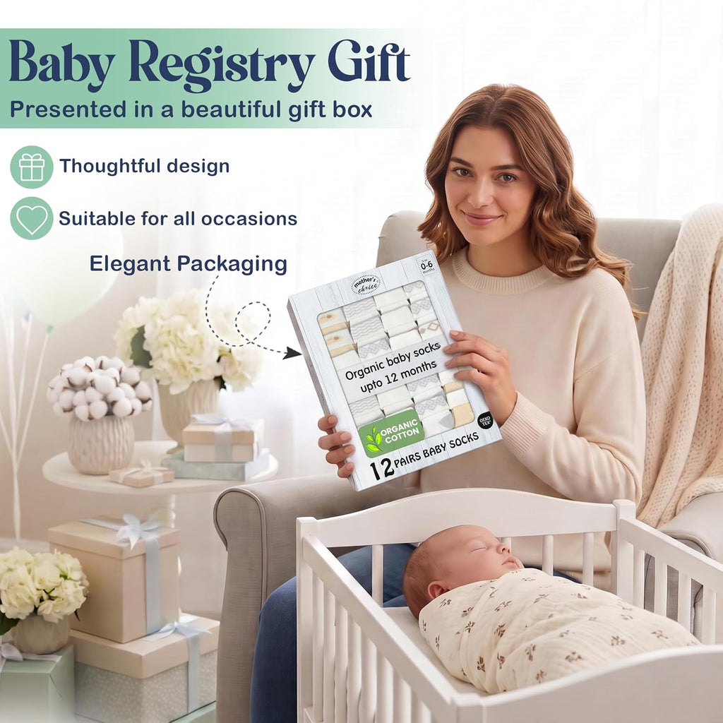 Organic Cotton Blend 12 Pairs Baby Socks Unisex Registry