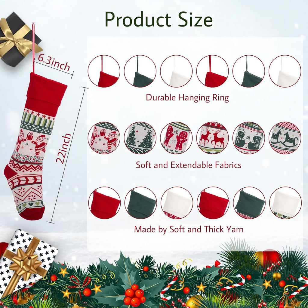 S Knitted 22'' Large Hand-Knitted Red/Green/White Santa Claus Gingerbread Man Gingerbread Man Tree Horse - Set of 6