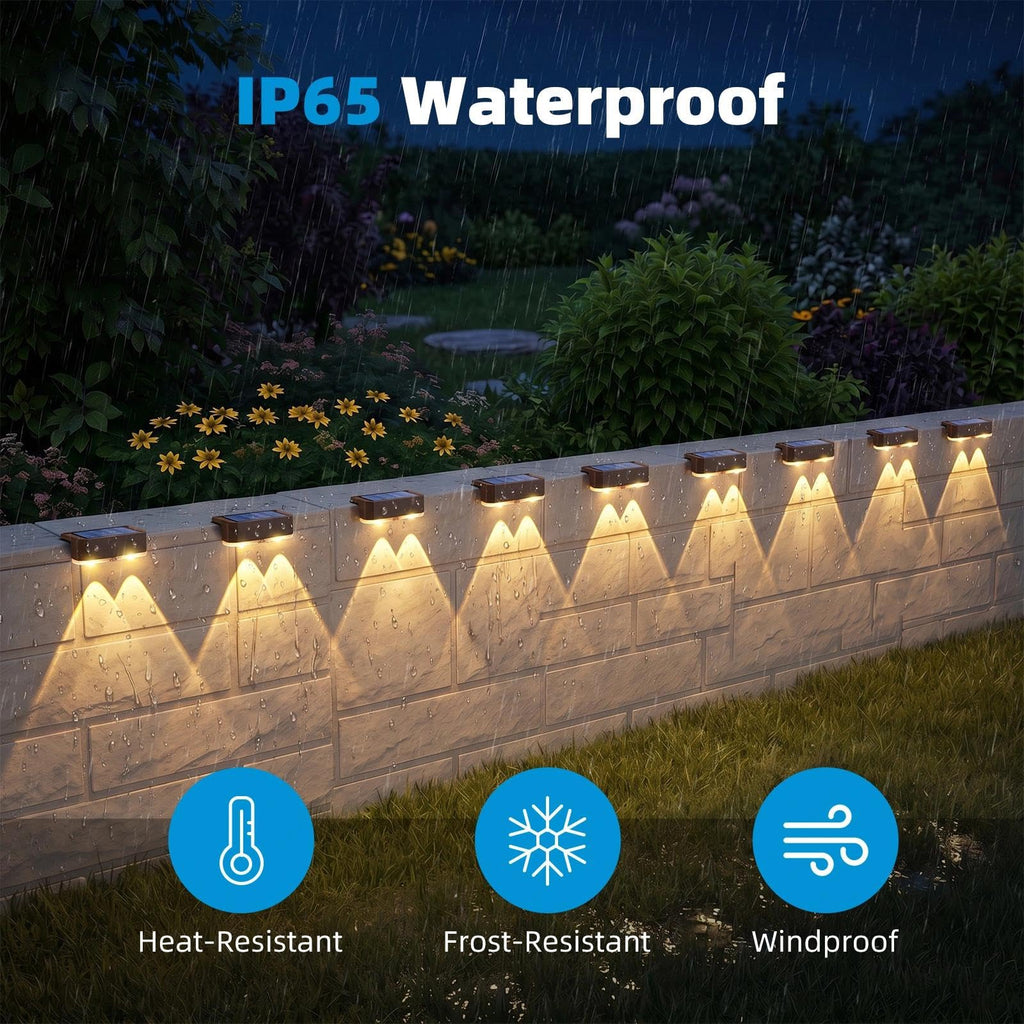 12 Pack Solar Fence Lights Outdoor, Deck Light Solar Powered, IP65 Waterproof Led Riling Solar Lights Brown Frame for