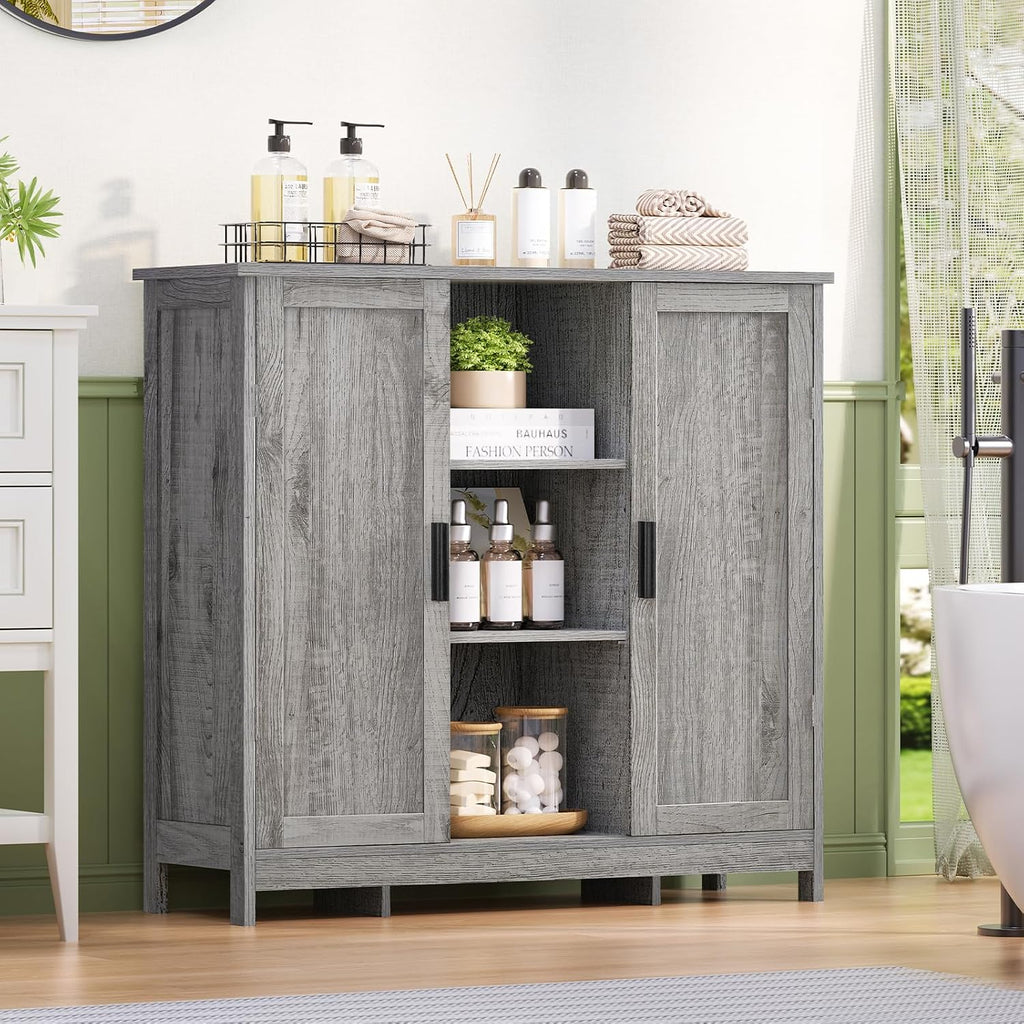 Storage Cabinet with 2 Doors and 4 Adjustable Shelves, Buffet Cabinet with Storage, Floor Cabinet , Rustic Gray