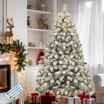 Prelit Snow Flocked Christmas Tree with Remote