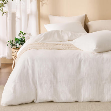 Off White Duvet Cover Queen, 100% Sandwashed Cotton Soft Queen Duvet Cover Set 3 Pieces with Zipper Clousre & Corner