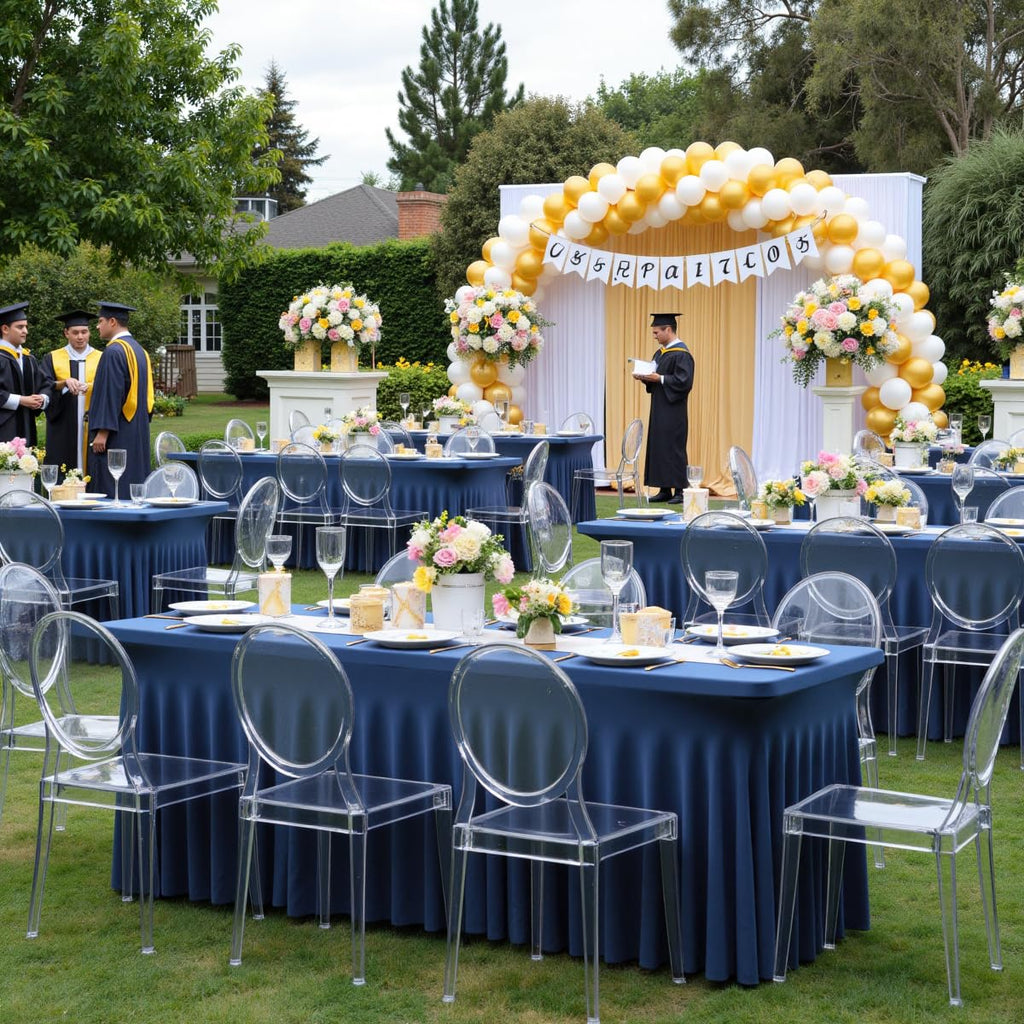 Spandex Tablecloth 8FT Rectangle Table Cover 6 Pcs Navy Blue Wrinkle-Free