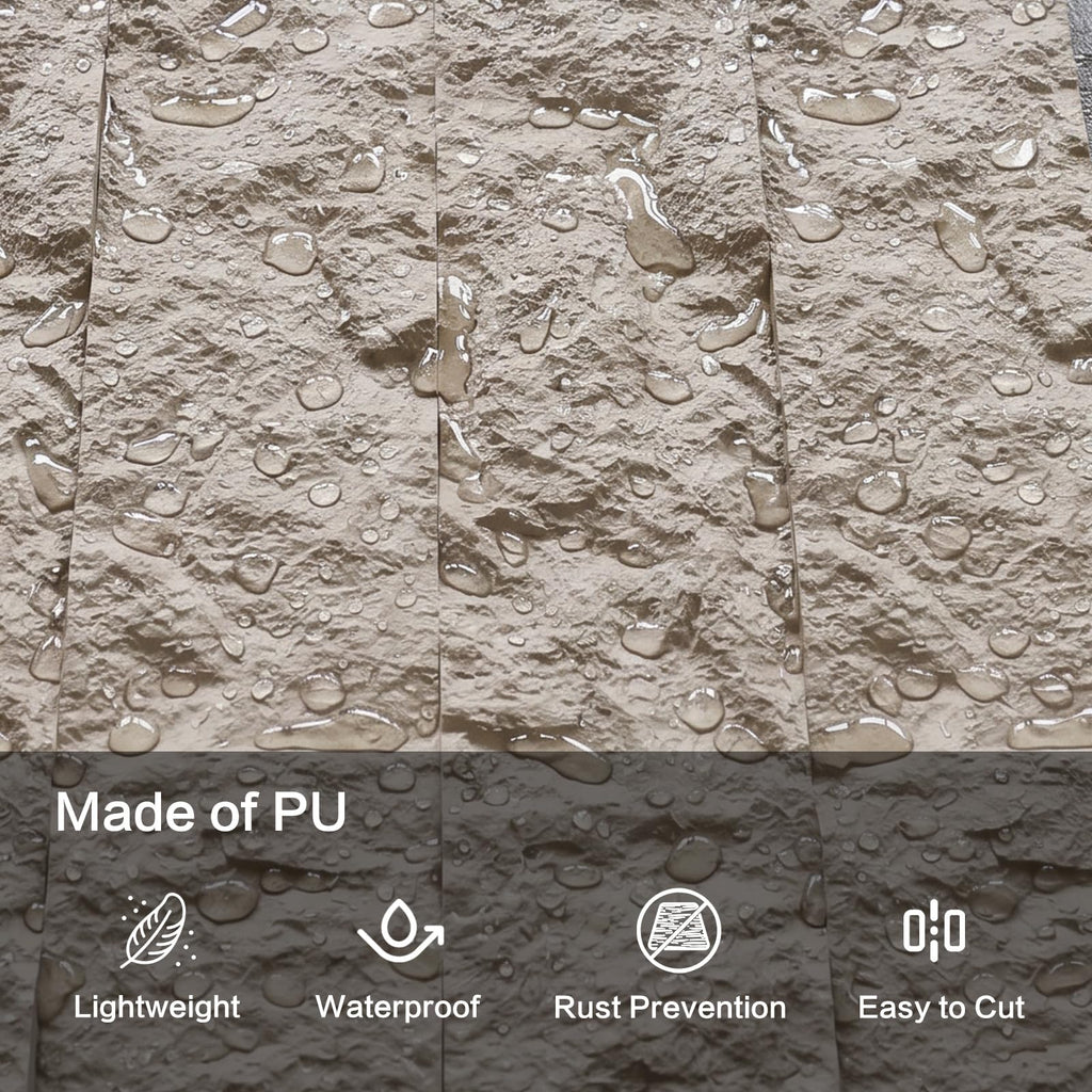 3D Faux Stone Wall Panels, 4 PCS PU Wainscoting Panel - Layered Moonstone Design for Interior Wall Decor, Home &