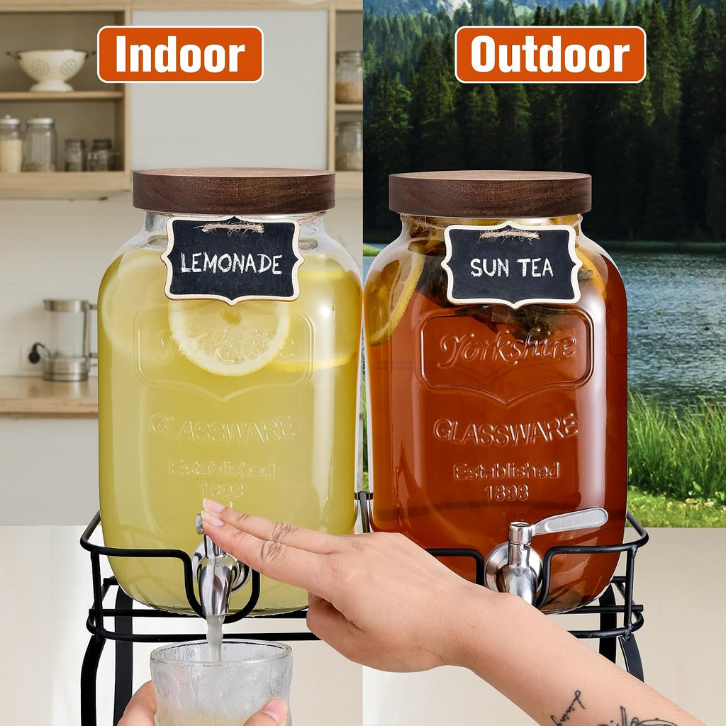 Gallon Glass Drink Dispenser for Parties with Stand - Set of 2