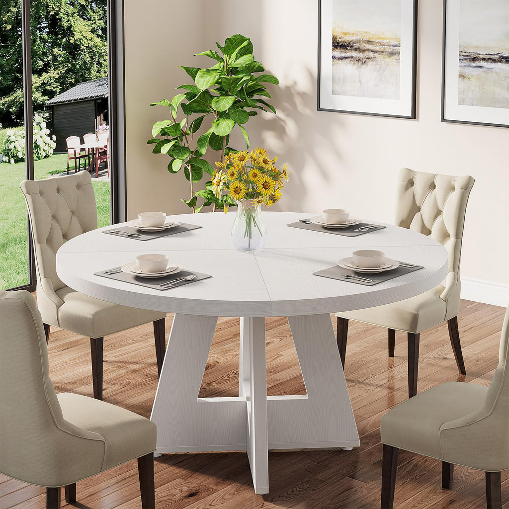 47 inch Round Dining Table Wood Kitchen Table, 47" Dinner Room Tables for 4-6, Farmhouse Accent Furniture with