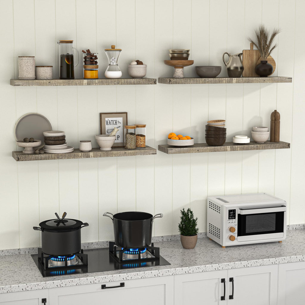 55 Inch Reclaimed Wood Floating Shelves for Wall, 8 Inch Deep Extra Long Rustic Farmhouse Shelf with Invisible