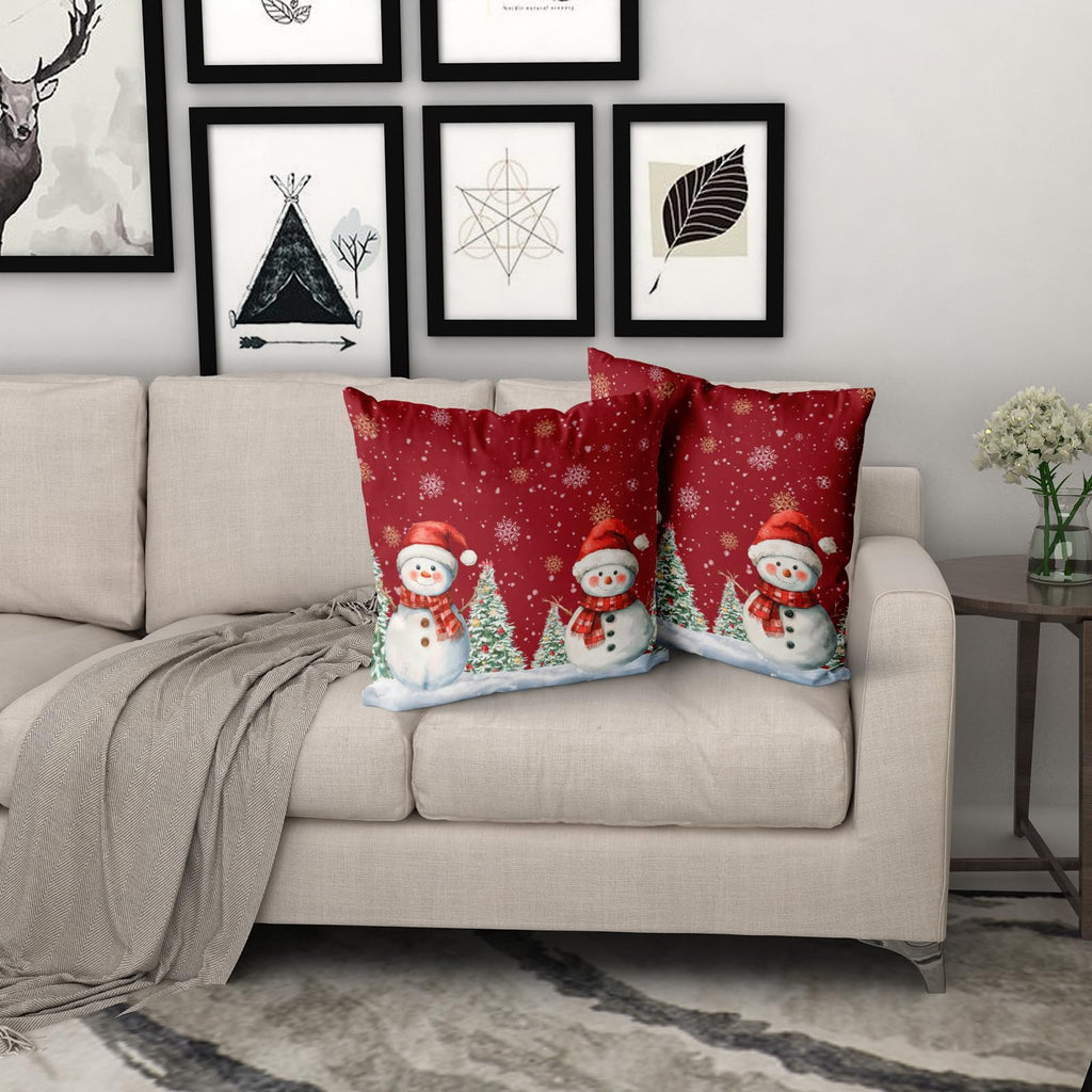 Snowman Pillow Covers 20x20 Inch Red Winter Pine Tree Snowflake Pillow Cases Set of 2 Xmas Farmhouse Cushion Case