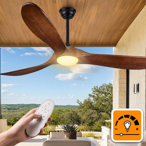 52 Inch Outdoor Ceiling Fans with Lights, Dimmable Solid Wood Ceiling Fan with Light and Remote Control Modern 3 Blades Propeller Ceiling Fans DC Motor for Patios Indoor Bedroom, Dark Walnut A101-B0CF5GWX7W