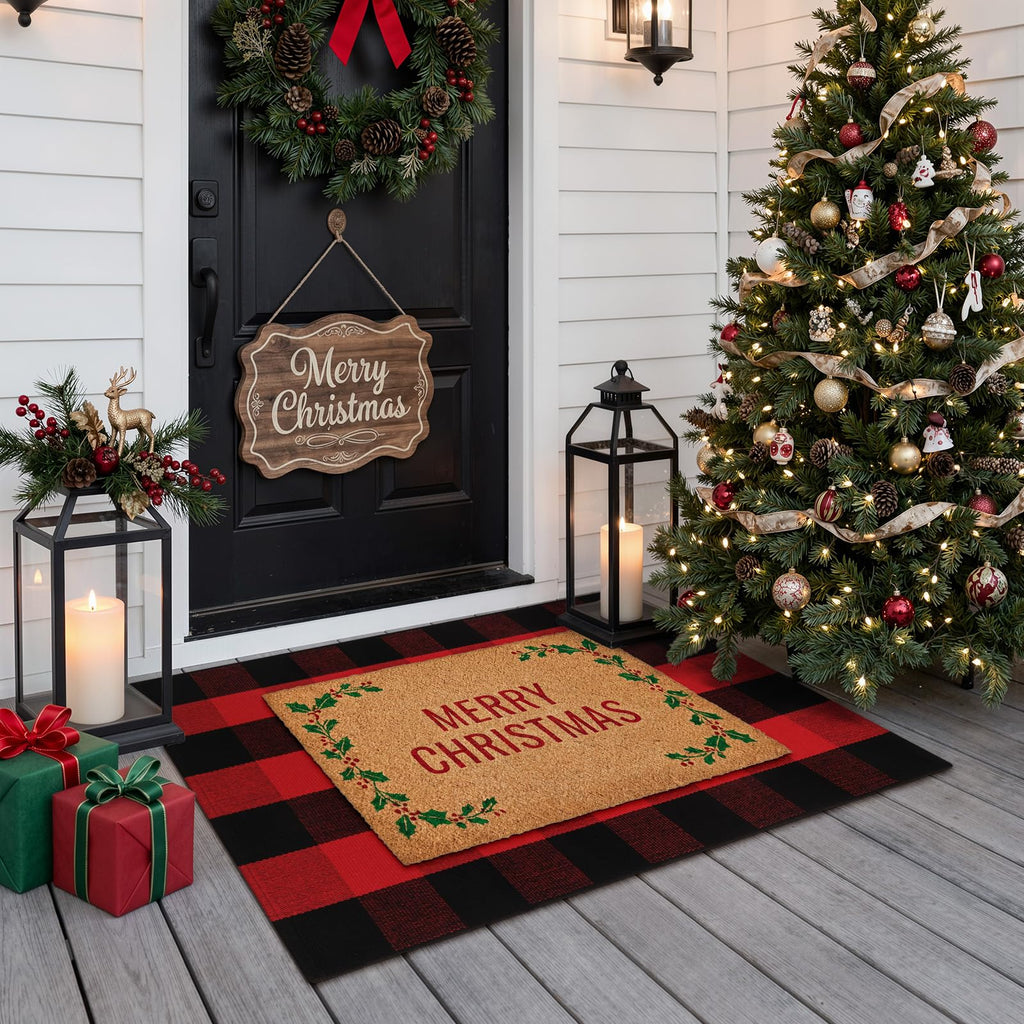 Christmas Outdoor Rugs, Red and Black Buffalo Plaid Front Porch Rug