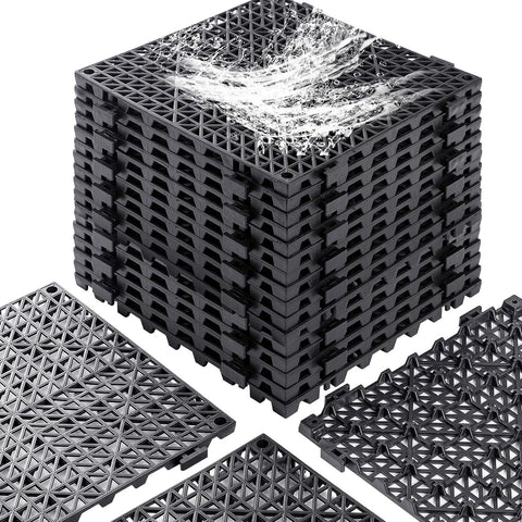 12” x 12” Drainage Interlocking Floor Tiles, 12 Pack Non-Slip Pool Deck Drain Mats for Flooring, Soft PVC Splicing