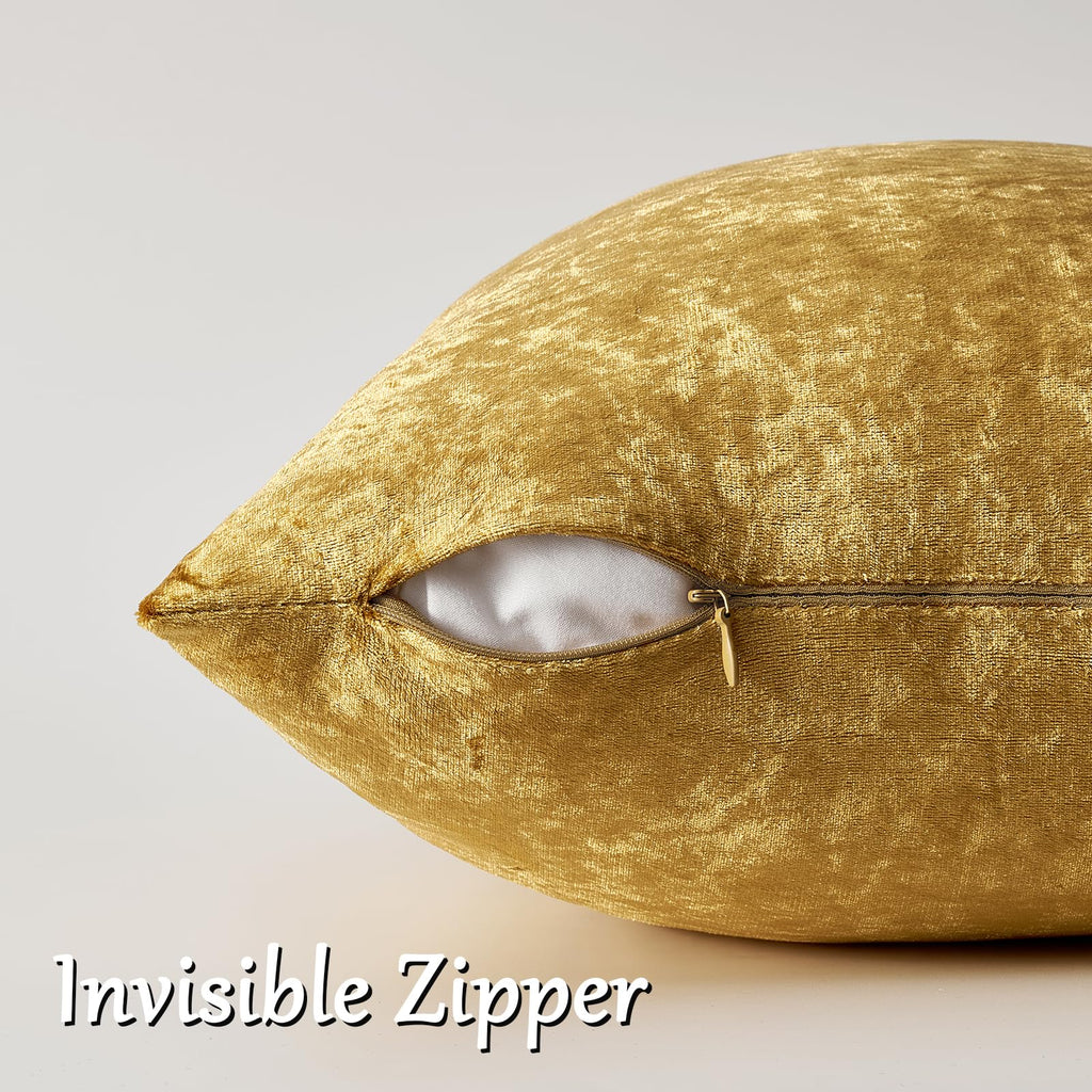 Crushed Gold Velvet Throw Pillow Covers 20x20 Pack of 2