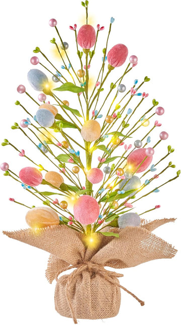 Easter Table Decorations, 18 Inch Easter Egg Tree Decorations, Centerpieces for Tables with Pastel Felt Eggs, Spring