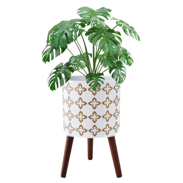 12 Inch Planter Pot with Stand, Planter for Indoor Plants, Modern Large Flower Planter Pot with Drainage Holes for
