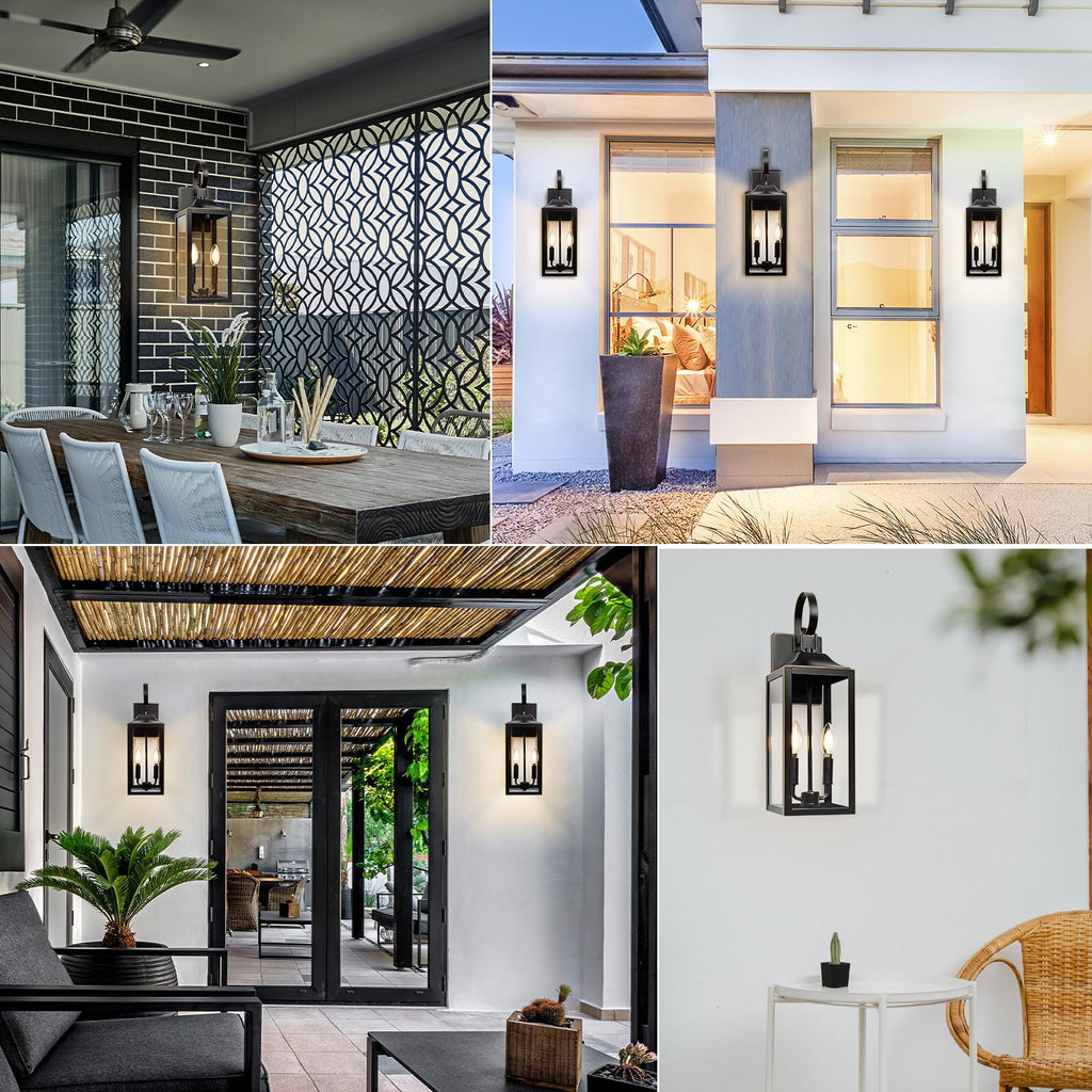 19" Large Outdoor Wall Lights Modern Front Porch Lantern Wall Mount 2-Light