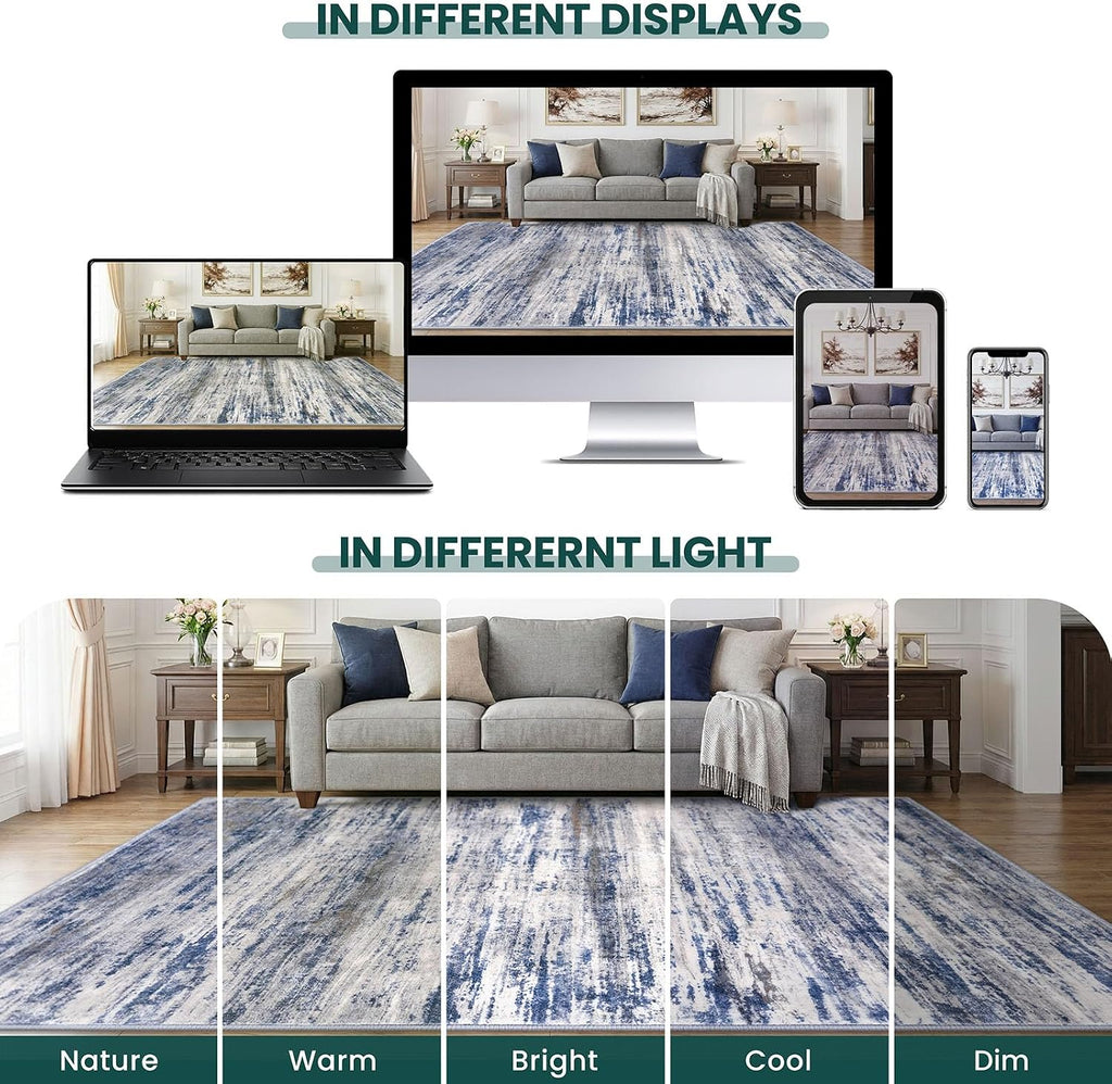 Abstract Rugs 2x3 Washable Small Area Rug Grey-Blue