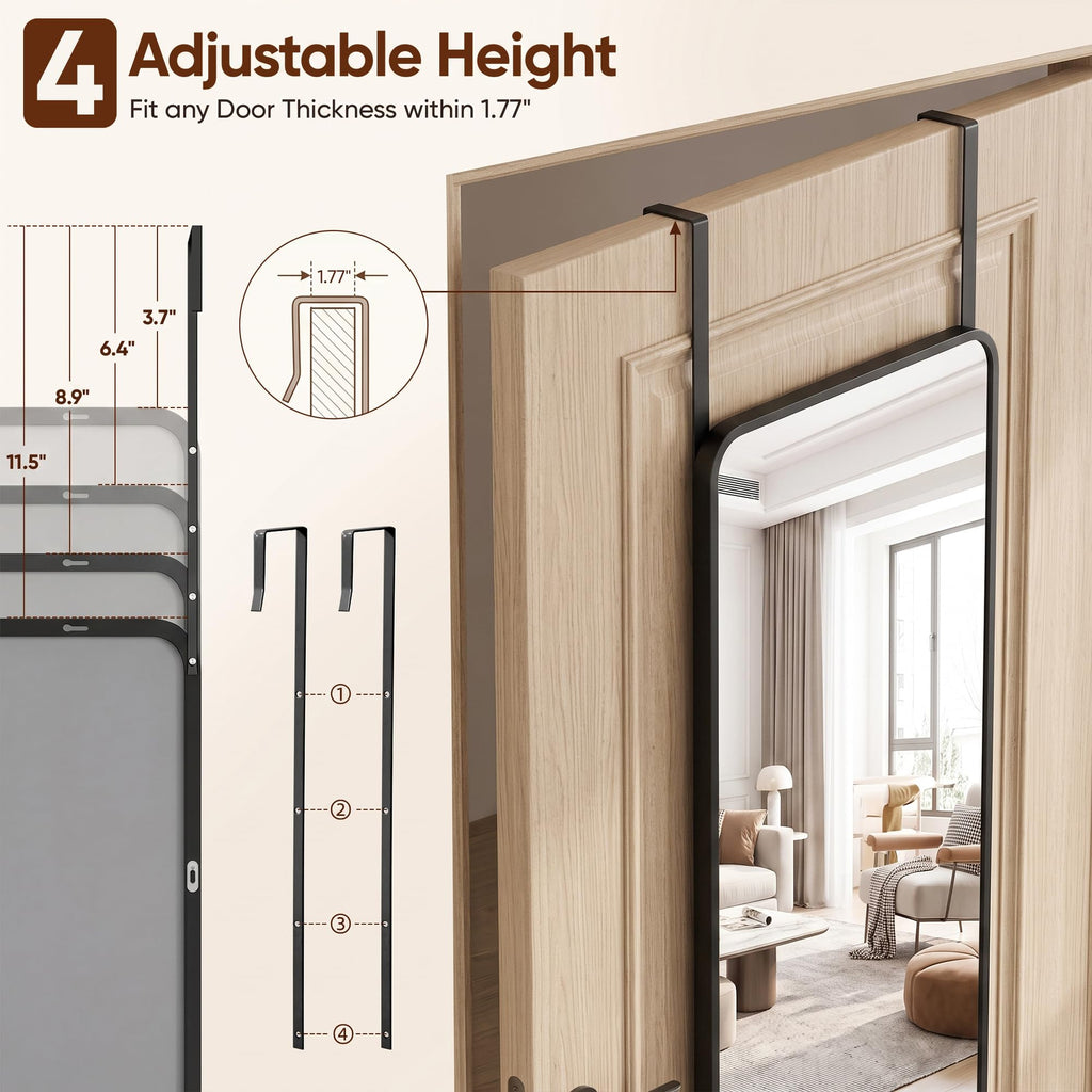 Full Length Mirror Over the Door&Wall Mounted, 58"x19" Door Mirror with Aluminum Alloy Frame, HD Shatterproof