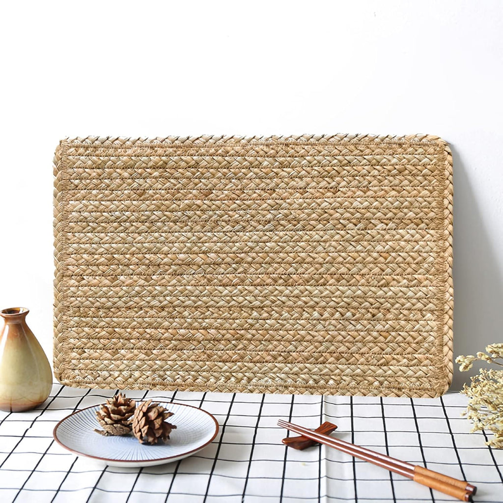 Woven Placemats Set of 6 Rattan Placemats Rectangle Natural Placemats Wicker Heavy Braided Straw Placemat Farmhouse