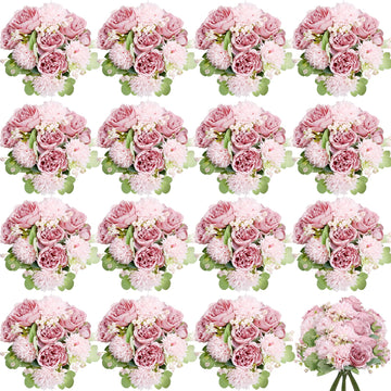 16 Bundles Peonies Artificial Flowers Bulk - Blush Pink